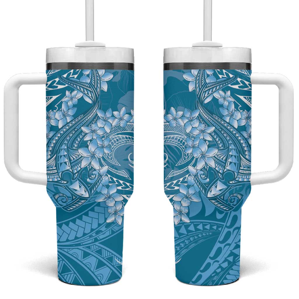 Blue Polynesia Hammerhead Shark Tattoo With Plumeria Lei Tumbler With Handle LT14 One Size: 40 oz Blue - Polynesian Pride