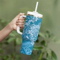 Blue Polynesia Hammerhead Shark Tattoo With Plumeria Lei Tumbler With Handle LT14 - Polynesian Pride