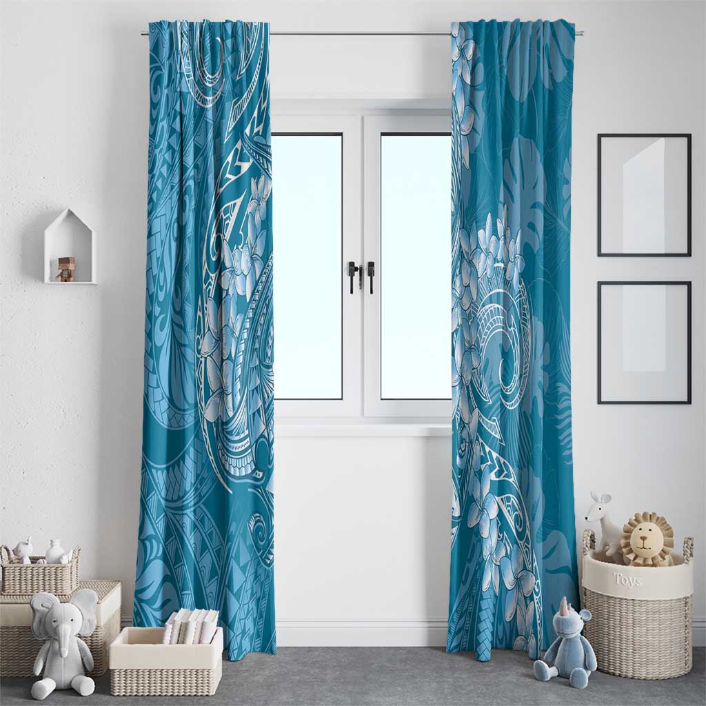 Blue Polynesia Hammerhead Shark Tattoo With Plumeria Lei Window Curtain