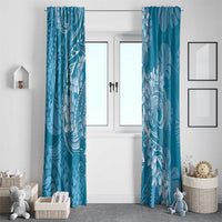 Blue Polynesia Hammerhead Shark Tattoo With Plumeria Lei Window Curtain