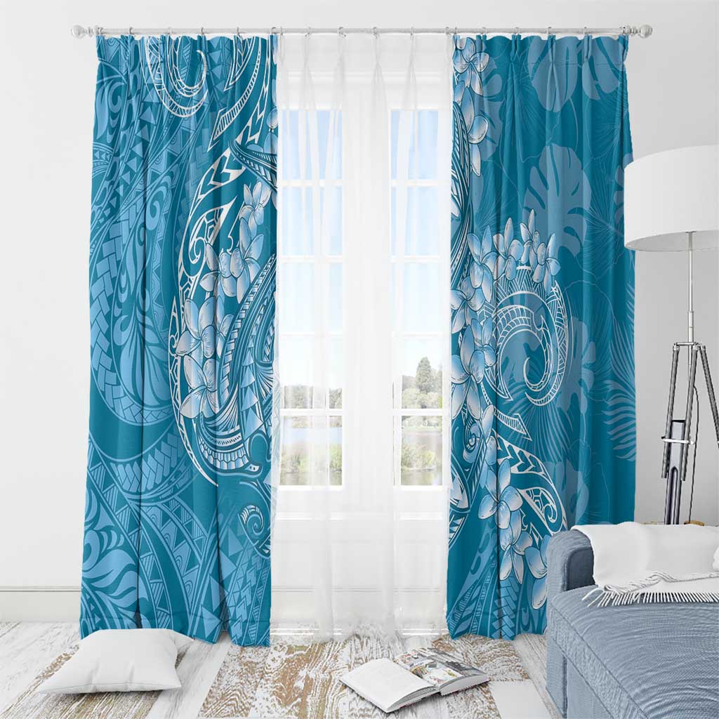 Blue Polynesia Hammerhead Shark Tattoo With Plumeria Lei Window Curtain
