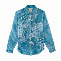 Blue Polynesia Hammerhead Shark Tattoo With Plumeria Lei Women Casual Shirt LT14 - Polynesian Pride
