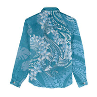 Blue Polynesia Hammerhead Shark Tattoo With Plumeria Lei Women Casual Shirt LT14 - Polynesian Pride