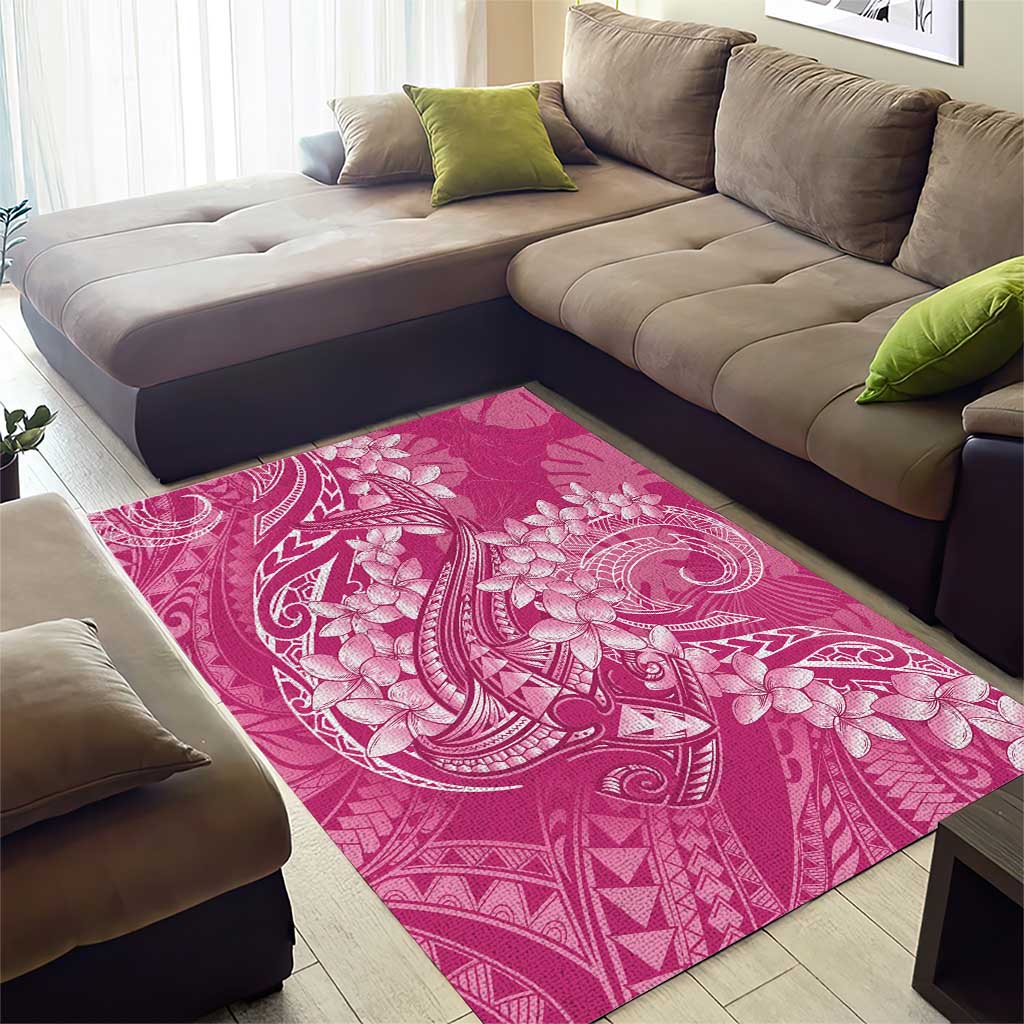 Pink Polynesia Hammerhead Shark Tattoo With Plumeria Lei Area Rug