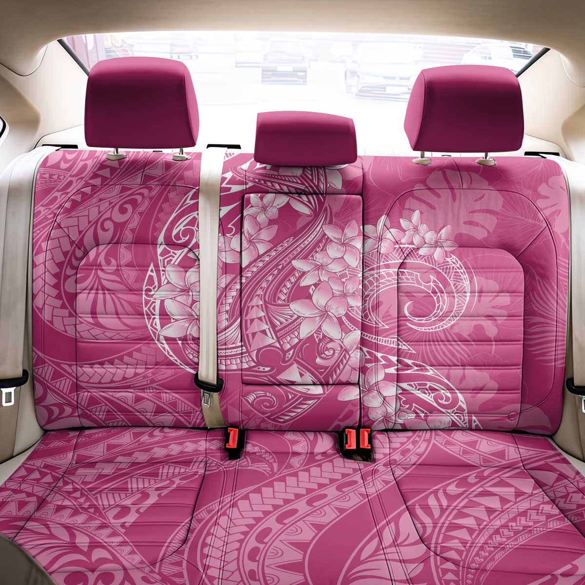 Pink Polynesia Hammerhead Shark Tattoo With Plumeria Lei Back Car Seat Cover