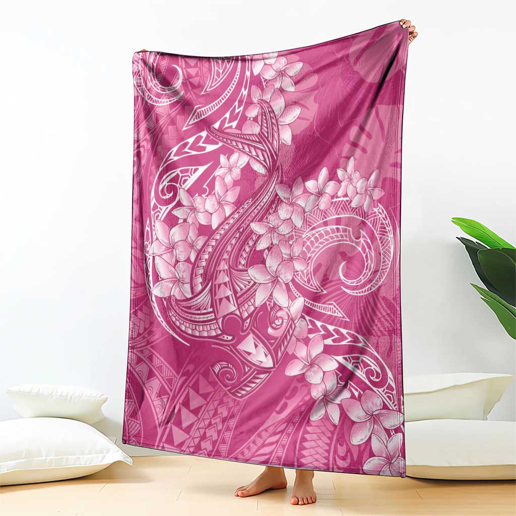 Pink Polynesia Hammerhead Shark Tattoo With Plumeria Lei Blanket