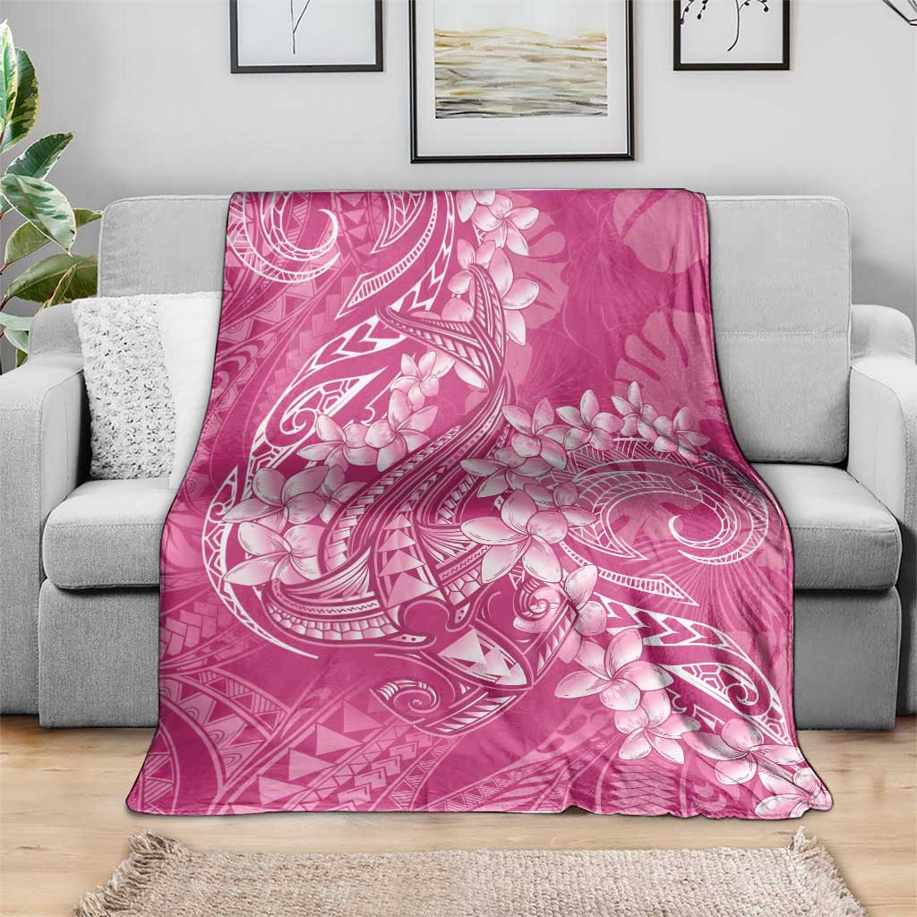 Pink Polynesia Hammerhead Shark Tattoo With Plumeria Lei Blanket