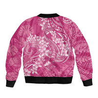 Pink Polynesia Hammerhead Shark Tattoo With Plumeria Lei Bomber Jacket LT14 - Polynesian Pride