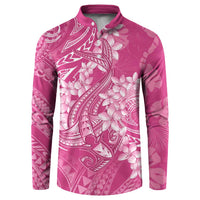 Pink Polynesia Hammerhead Shark Tattoo With Plumeria Lei Button Sweatshirt