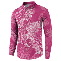 Pink Polynesia Hammerhead Shark Tattoo With Plumeria Lei Button Sweatshirt