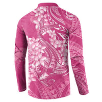 Pink Polynesia Hammerhead Shark Tattoo With Plumeria Lei Button Sweatshirt
