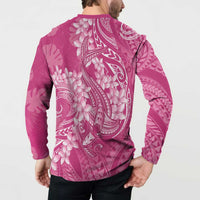 Pink Polynesia Hammerhead Shark Tattoo With Plumeria Lei Button Sweatshirt