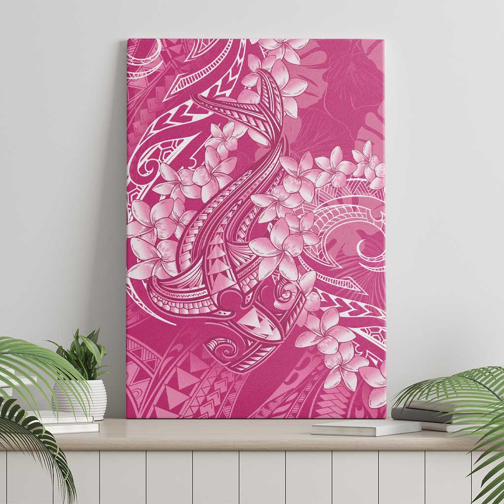 Pink Polynesia Hammerhead Shark Tattoo With Plumeria Lei Canvas Wall Art