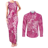 Pink Polynesia Hammerhead Shark Tattoo With Plumeria Lei Couples Matching Tank Maxi Dress and Long Sleeve Button Shirt LT14 Pink - Polynesian Pride