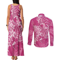 Pink Polynesia Hammerhead Shark Tattoo With Plumeria Lei Couples Matching Tank Maxi Dress and Long Sleeve Button Shirt LT14 - Polynesian Pride