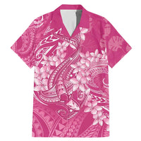 Pink Polynesia Hammerhead Shark Tattoo With Plumeria Lei Family Matching Mermaid Dress and Hawaiian Shirt