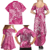 Pink Polynesia Hammerhead Shark Tattoo With Plumeria Lei Family Matching Summer Maxi Dress and Hawaiian Shirt