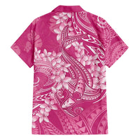 Pink Polynesia Hammerhead Shark Tattoo With Plumeria Lei Family Matching Summer Maxi Dress and Hawaiian Shirt