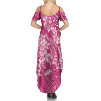 Pink Polynesia Hammerhead Shark Tattoo With Plumeria Lei Family Matching Summer Maxi Dress and Hawaiian Shirt