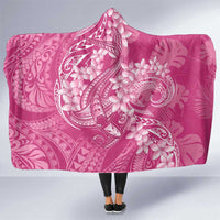 Pink Polynesia Hammerhead Shark Tattoo With Plumeria Lei Hooded Blanket
