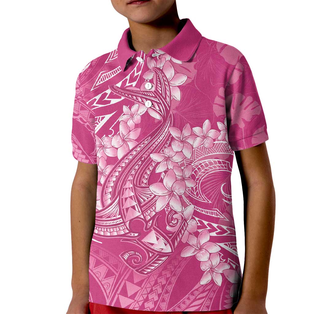 Pink Polynesia Hammerhead Shark Tattoo With Plumeria Lei Kid Polo Shirt LT14 Kid Pink - Polynesian Pride
