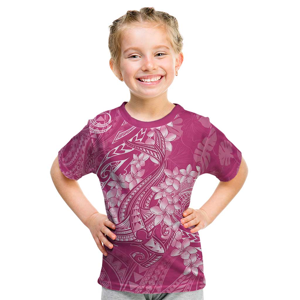 Pink Polynesia Hammerhead Shark Tattoo With Plumeria Lei Kid T Shirt LT14 Pink - Polynesian Pride