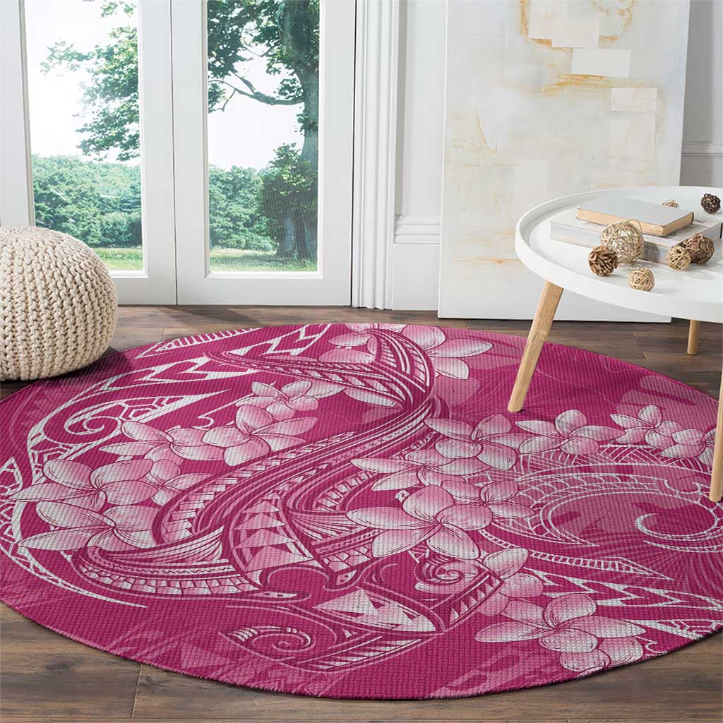 Pink Polynesia Hammerhead Shark Tattoo With Plumeria Lei Round Carpet