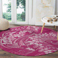 Pink Polynesia Hammerhead Shark Tattoo With Plumeria Lei Round Carpet