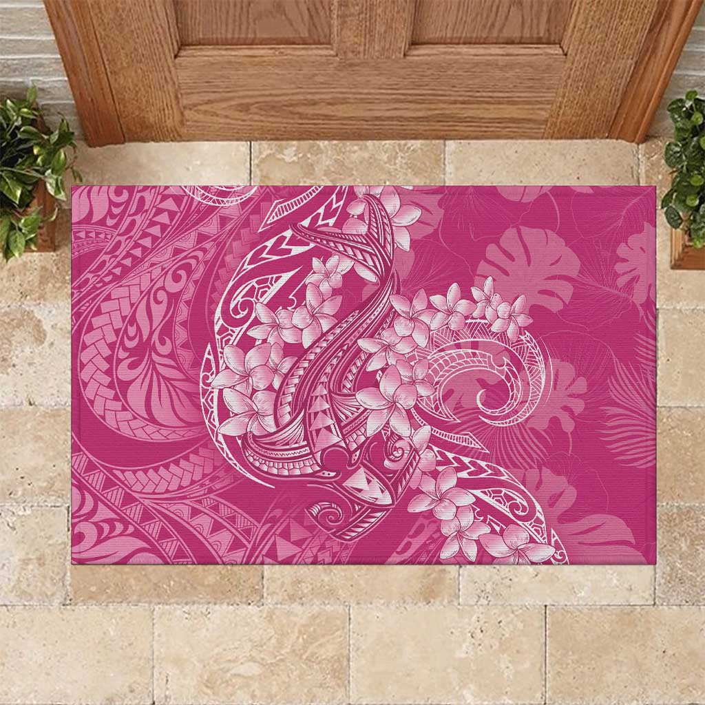 Pink Polynesia Hammerhead Shark Tattoo With Plumeria Lei Rubber Doormat LT14 Pink - Polynesian Pride