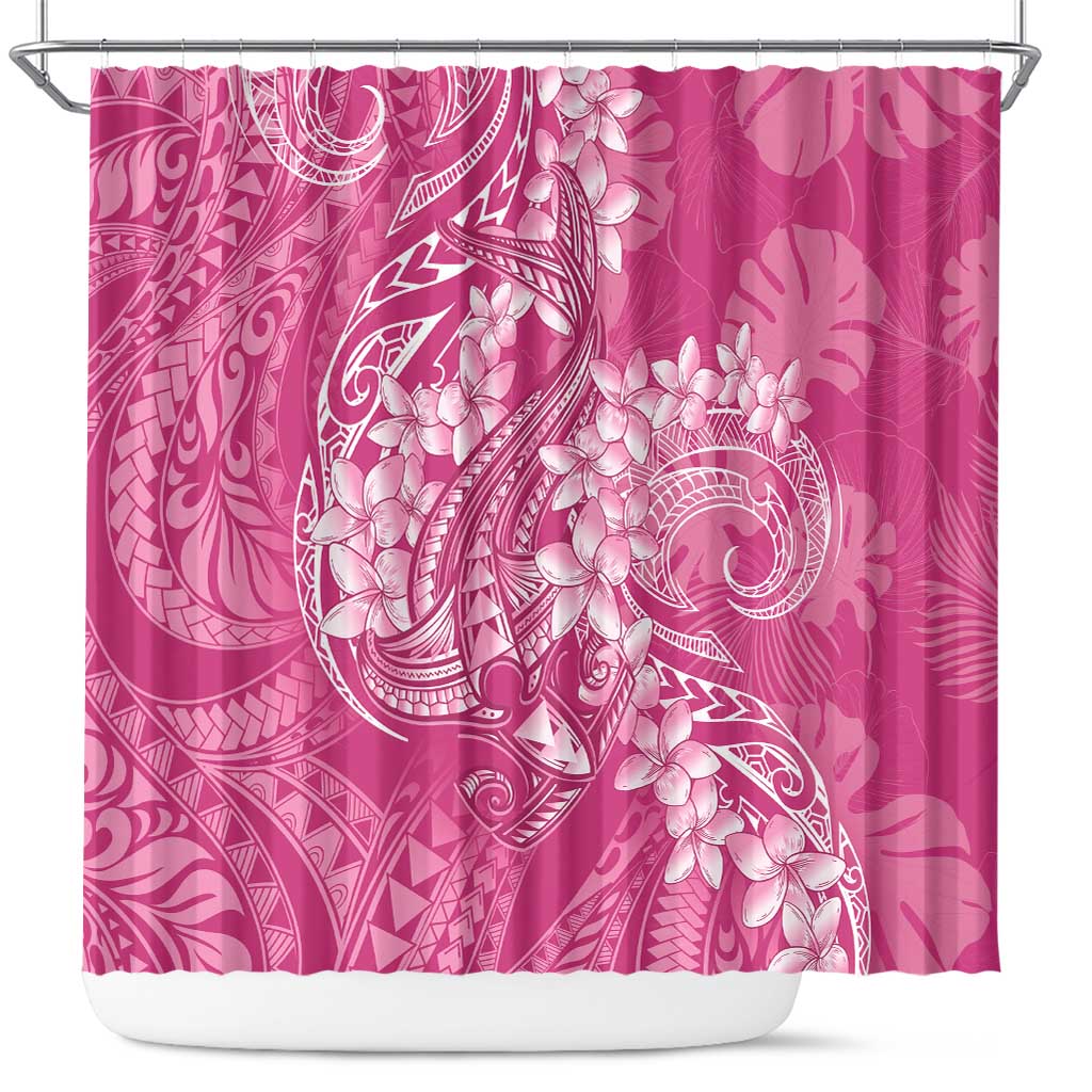 Pink Polynesia Hammerhead Shark Tattoo With Plumeria Lei Shower Curtain