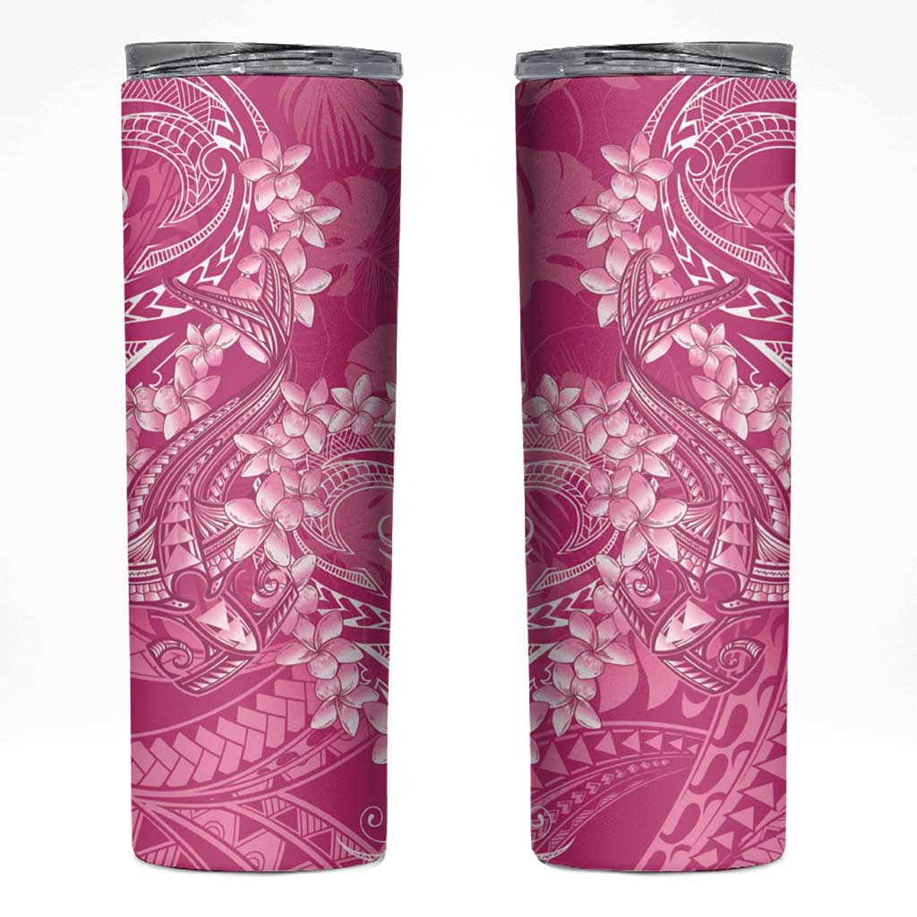 Pink Polynesia Hammerhead Shark Tattoo With Plumeria Lei Skinny Tumbler LT14 Pink - Polynesian Pride
