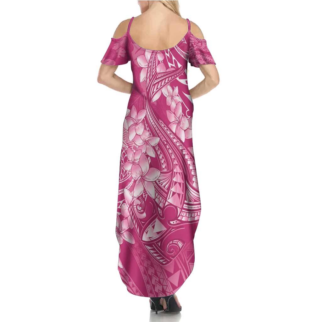 Pink Polynesia Hammerhead Shark Tattoo With Plumeria Lei Summer Maxi Dress