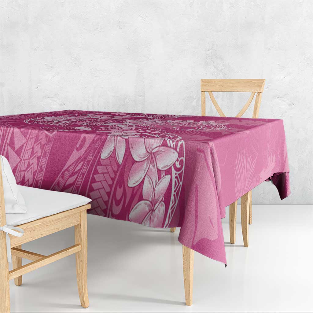 Pink Polynesia Hammerhead Shark Tattoo With Plumeria Lei Tablecloth