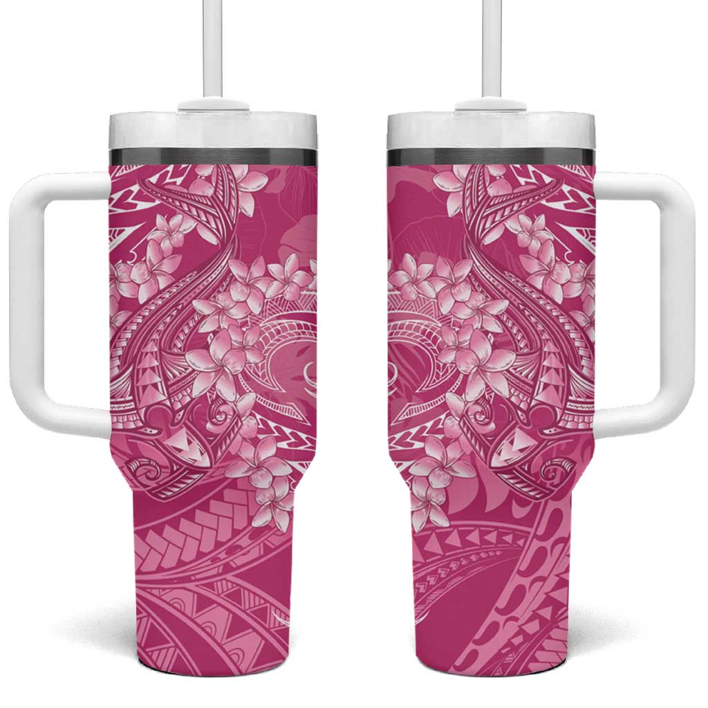 Pink Polynesia Hammerhead Shark Tattoo With Plumeria Lei Tumbler With Handle LT14 One Size: 40 oz Pink - Polynesian Pride
