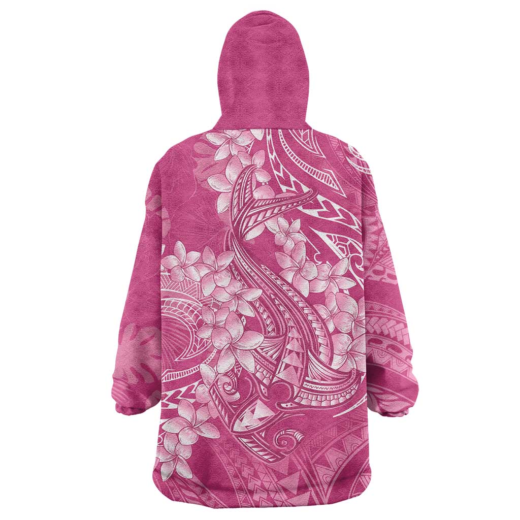 Pink Polynesia Hammerhead Shark Tattoo With Plumeria Lei Wearable Blanket Hoodie