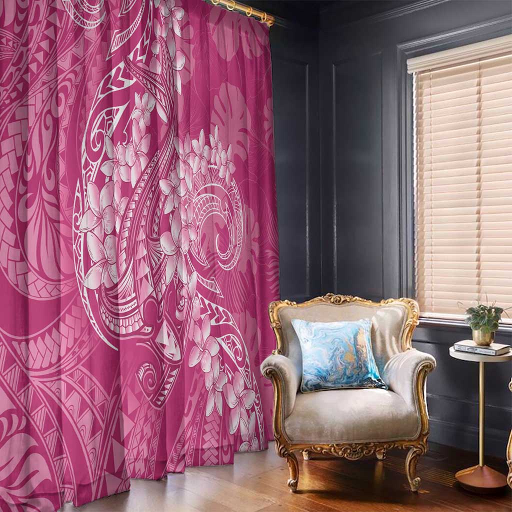 Pink Polynesia Hammerhead Shark Tattoo With Plumeria Lei Window Curtain