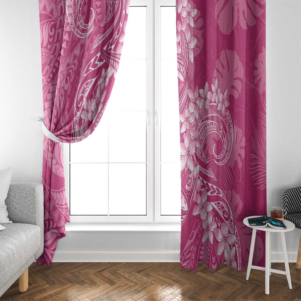 Pink Polynesia Hammerhead Shark Tattoo With Plumeria Lei Window Curtain