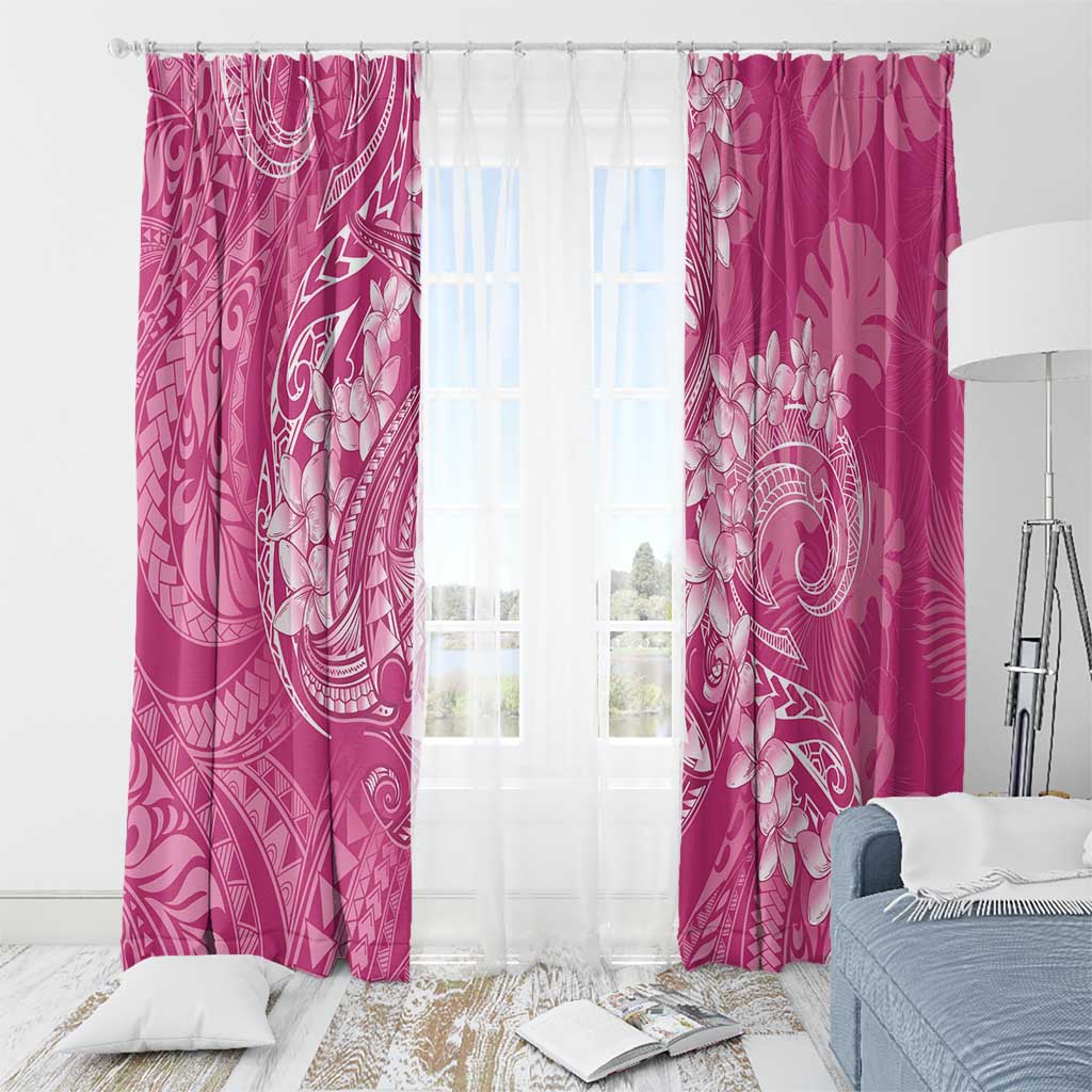 Pink Polynesia Hammerhead Shark Tattoo With Plumeria Lei Window Curtain