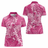 Pink Polynesia Hammerhead Shark Tattoo With Plumeria Lei Women Polo Shirt