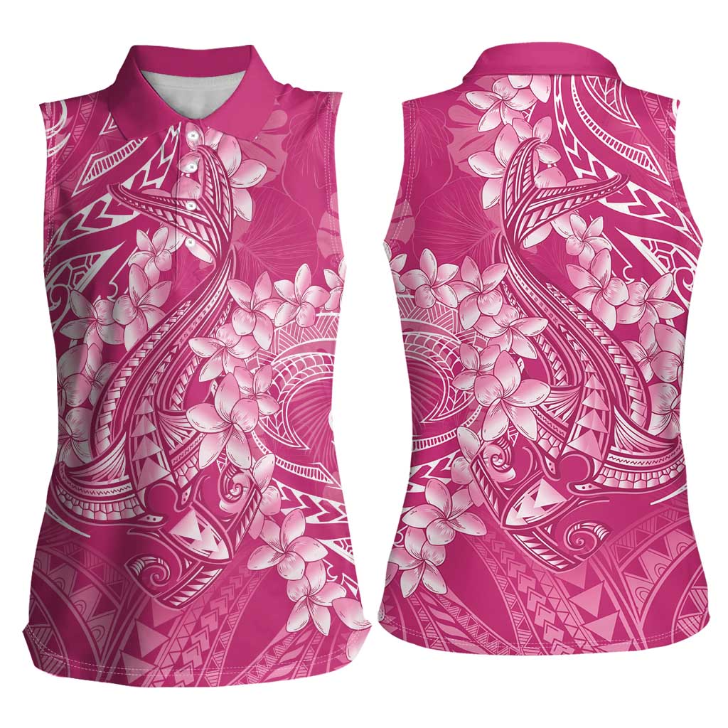 Pink Polynesia Hammerhead Shark Tattoo With Plumeria Lei Women Sleeveless Polo Shirt LT14 - Polynesian Pride