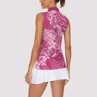 Pink Polynesia Hammerhead Shark Tattoo With Plumeria Lei Women Sleeveless Polo Shirt LT14 - Polynesian Pride