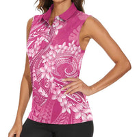 Pink Polynesia Hammerhead Shark Tattoo With Plumeria Lei Women Sleeveless Polo Shirt LT14 - Polynesian Pride