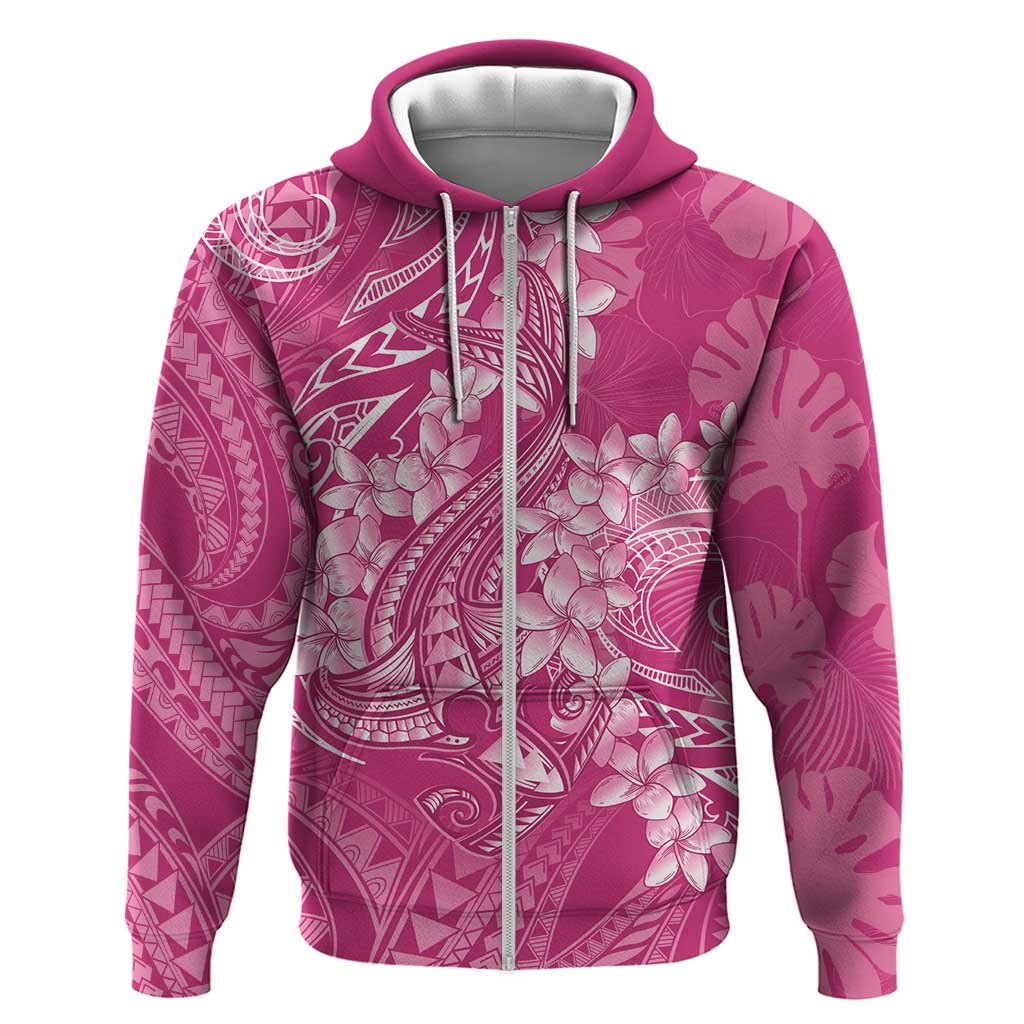 Pink Polynesia Hammerhead Shark Tattoo With Plumeria Lei Zip Hoodie
