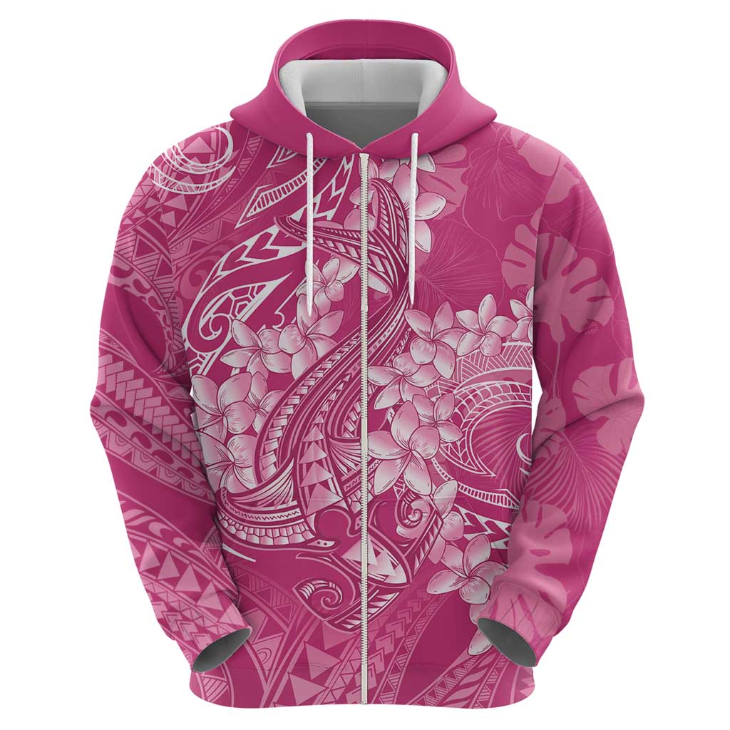 Pink Polynesia Hammerhead Shark Tattoo With Plumeria Lei Zip Hoodie