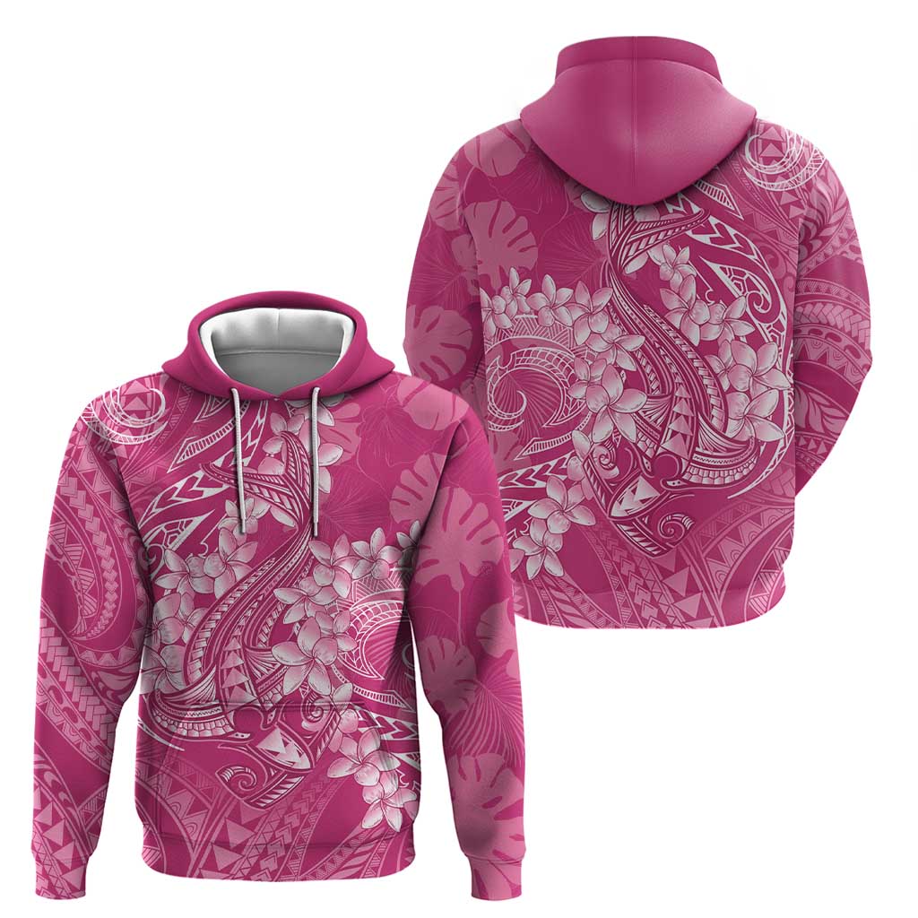 Pink Polynesia Hammerhead Shark Tattoo With Plumeria Lei Zip Hoodie