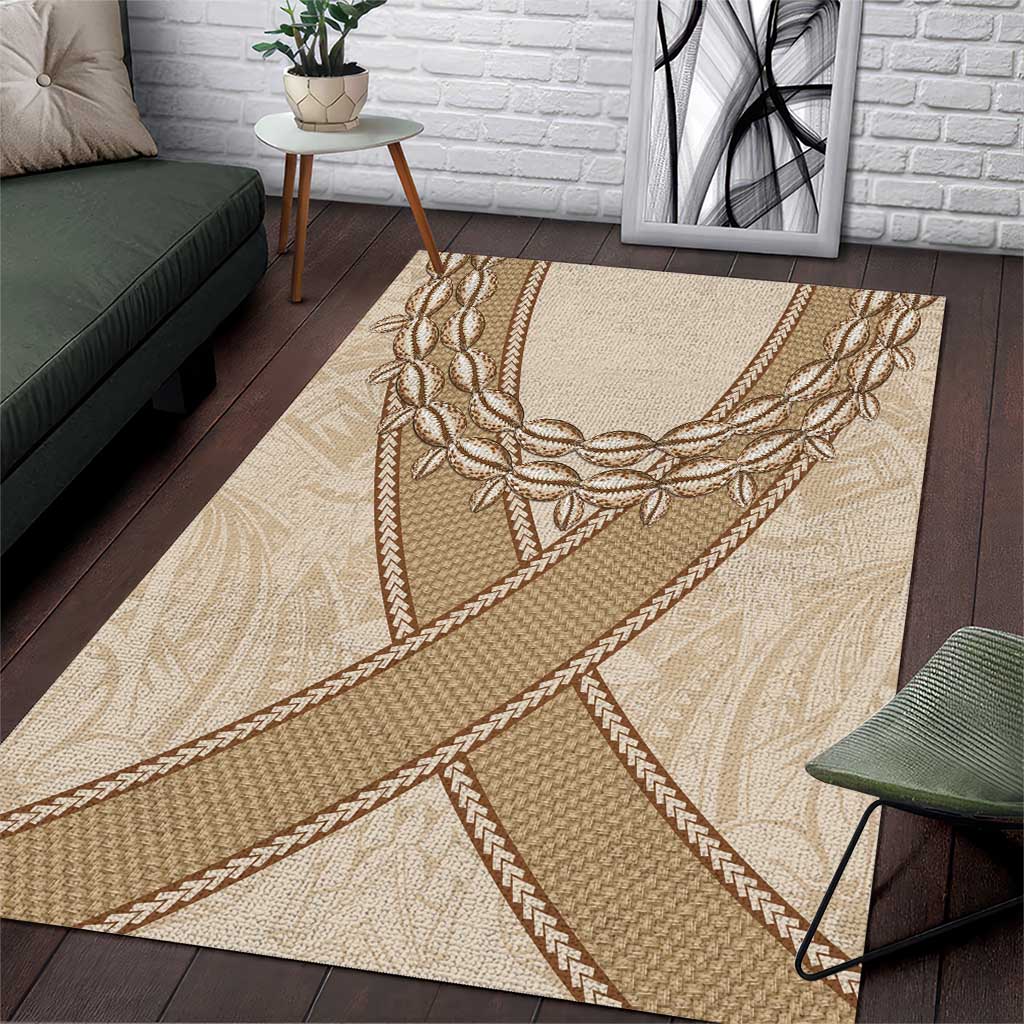 Mauri Ribaberiki Kiribati Area Rug Cowrie Shells Lei Palm Leaf Weaving LT14 Beige - Polynesian Pride