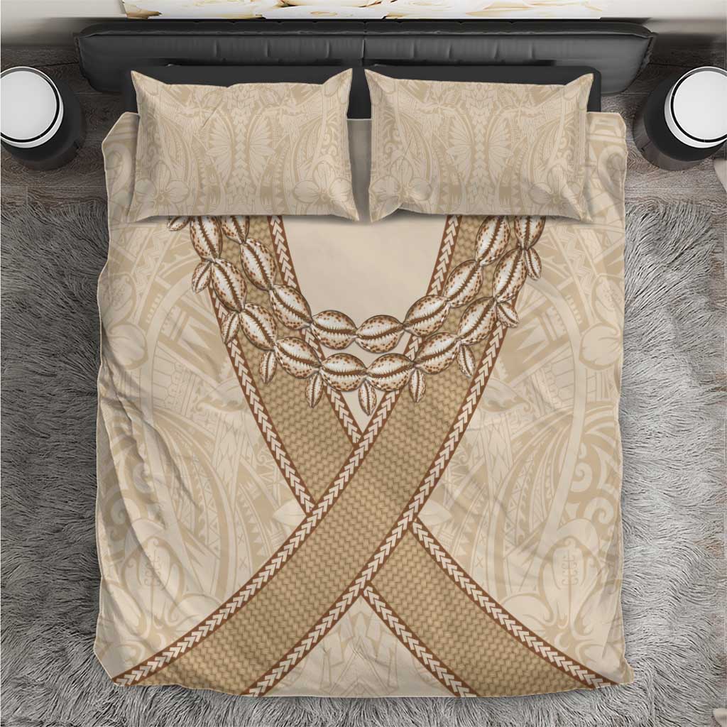 Mauri Ribaberiki Kiribati Bedding Set Cowrie Shells Lei Palm Leaf Weaving LT14 Beige - Polynesian Pride
