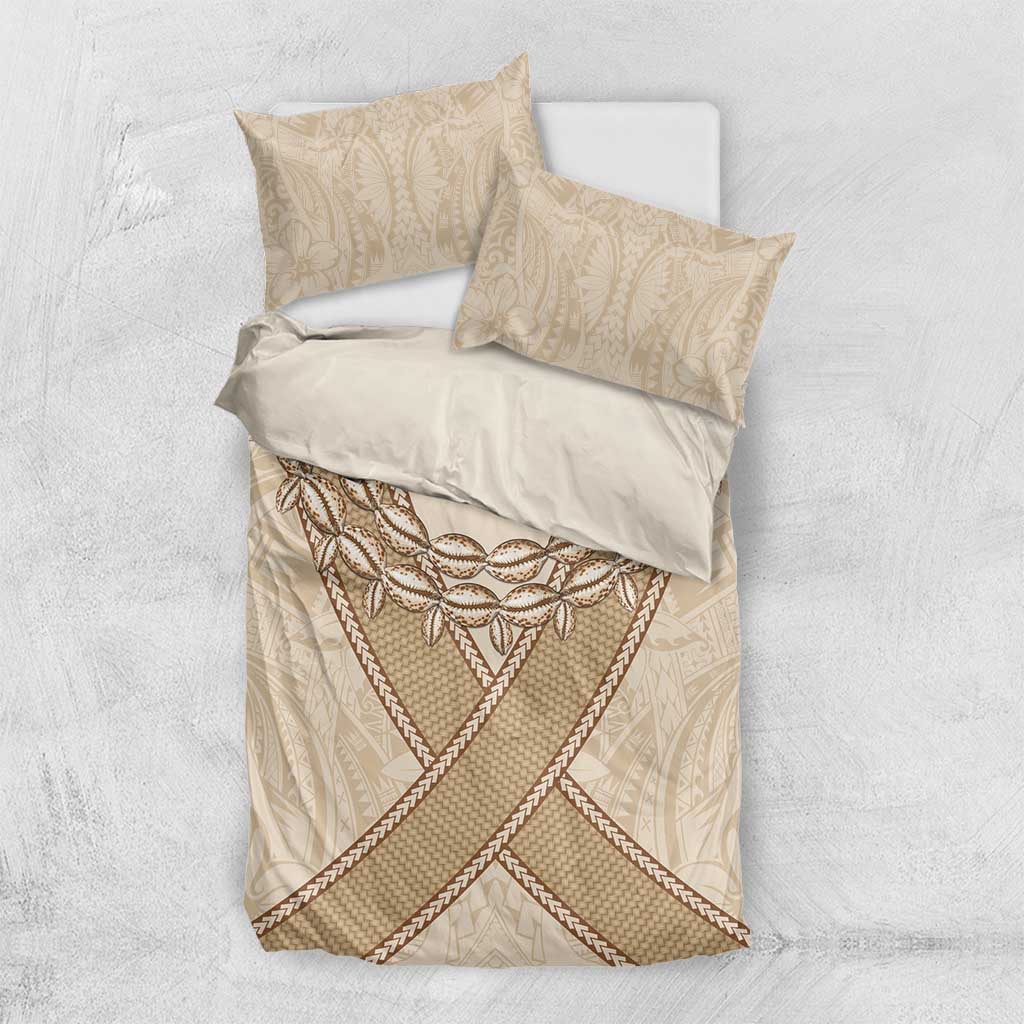 Mauri Ribaberiki Kiribati Bedding Set Cowrie Shells Lei Palm Leaf Weaving LT14 US Twin 172cm x 218cm Beige - Polynesian Pride