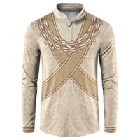 Mauri Ribaberiki Kiribati Button Sweatshirt Cowrie Shells Lei Palm Leaf Weaving LT14 Beige - Polynesian Pride
