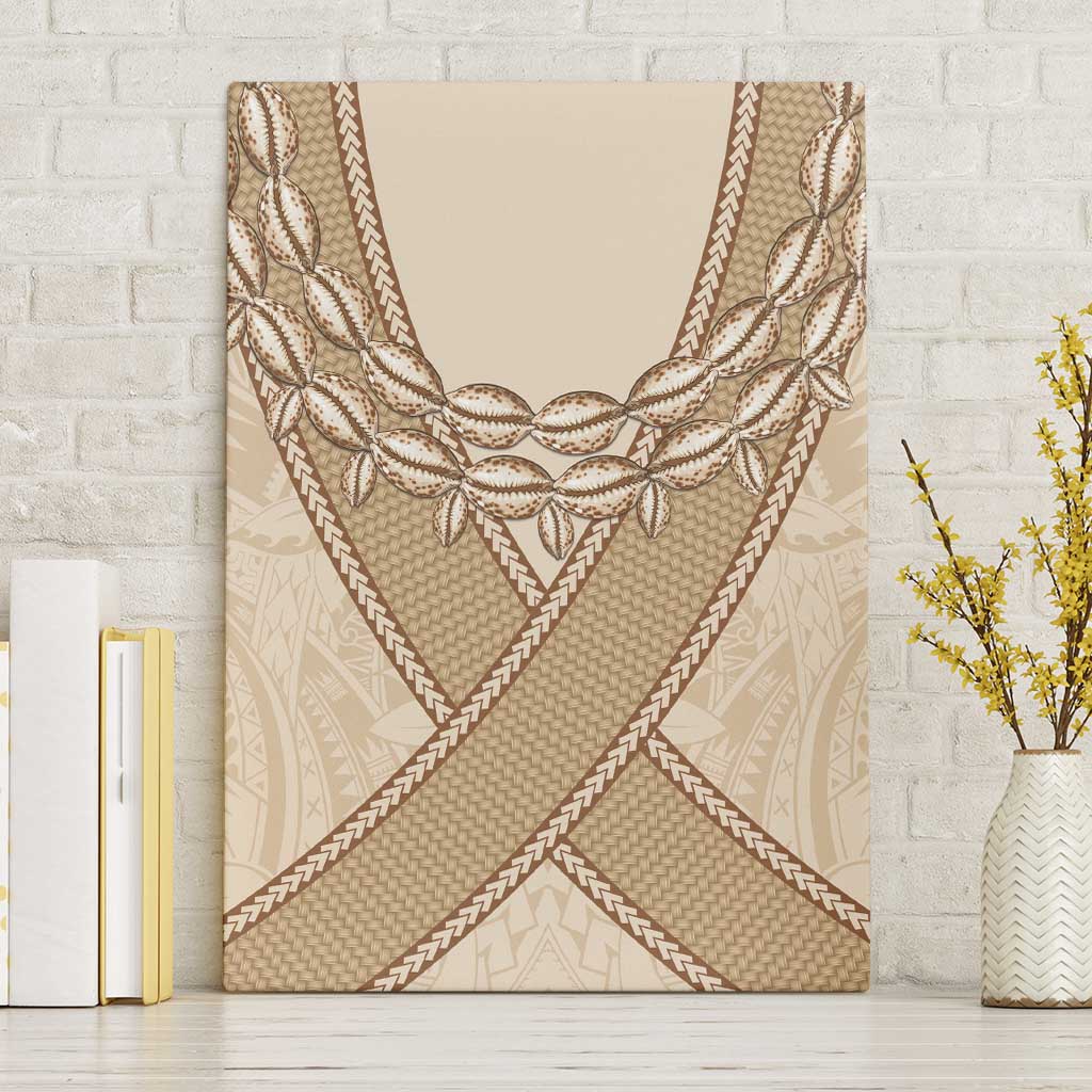 Mauri Ribaberiki Kiribati Canvas Wall Art Cowrie Shells Lei Palm Leaf Weaving LT14 Without Frame Beige - Polynesian Pride